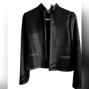 H&M Black Tweed Women's Blazer 4 Grosgrain Ribbon Trim